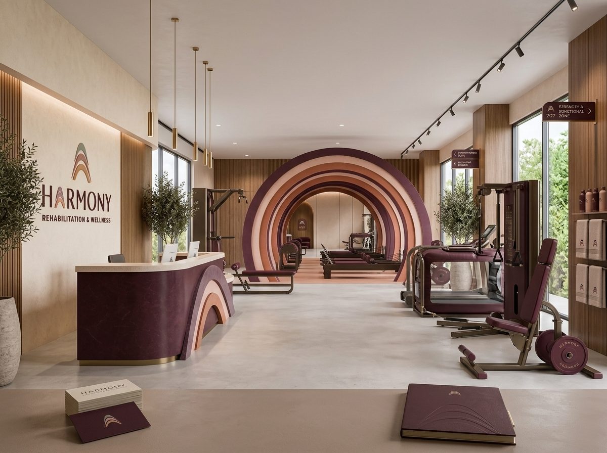 The rehabilitation and wellness gym with its arched therapy hall